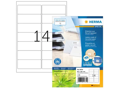 HERMA 10731 Etiketten gerecycled papier A4 99,1x38,1mm Wit 1120 stuks