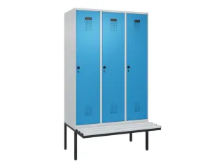 locker met bank,HxBxD 2120x1200x815mm,3vak,vak B 400mm,draaigrendel - 2