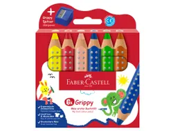 Kleurpotlood Faber-Castell Grippy XXL Jumbo etui 6 stuks en puntenslij