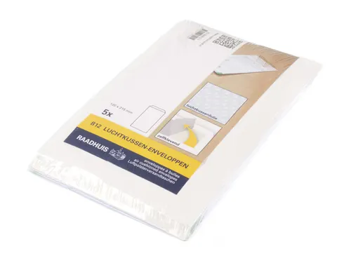 Luchtkussenenvelop Raadhuis 120x215mm B12 wit plakstrip krimp a 5 stuk
