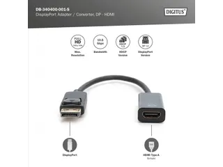DisplayPort-adapterkabel Type DP HDMI A M/F 0,15m Full HD DP 1.1a Zwar - 3