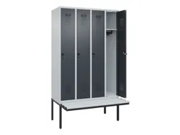 locker met bank,HxBxD 2120x1200x815mm,4vak,vak B 300mm,draaigrendel