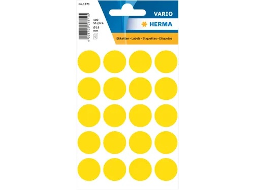 HERMA 1871 Multipurpose etiketten Rond 19mm Geel 100 stuks
