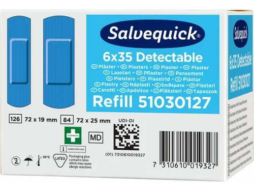 Pleisters Salvequick blauw detectabel refill 35 Stuks