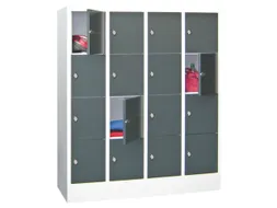 lockerkast,HxBxD 1518x1200x500mm,4x4vakken,RAL7035,front RAL6011