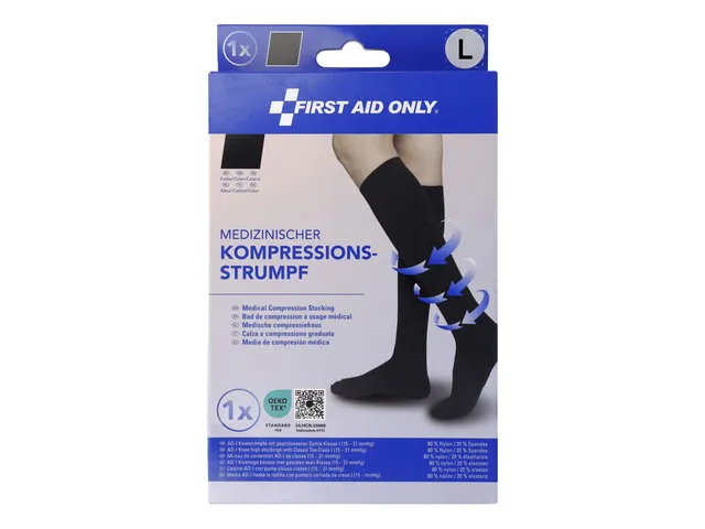 Steunkous First Aid Only kniehoog gesloten zwart maat L
