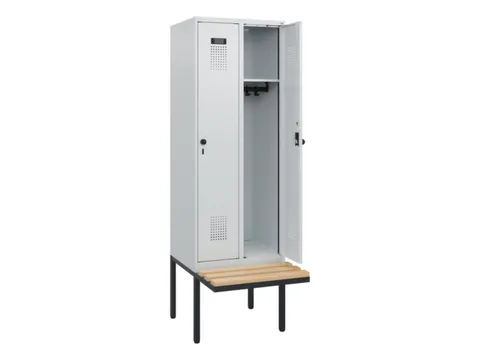 locker met bank,HxBxD 1950x600x815mm,2vak,vak B 300mm,draaigrendel