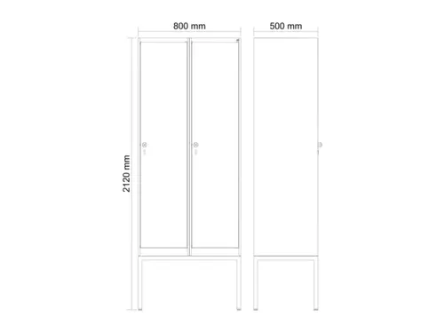 locker,HxBxD 2120x800x500mm,2vak,vak B 400mm,draaigrendel