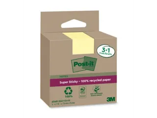 Memoblok 3M Post-it 654 RSSCOL 76x76mm geel 3+1 gratis - 1