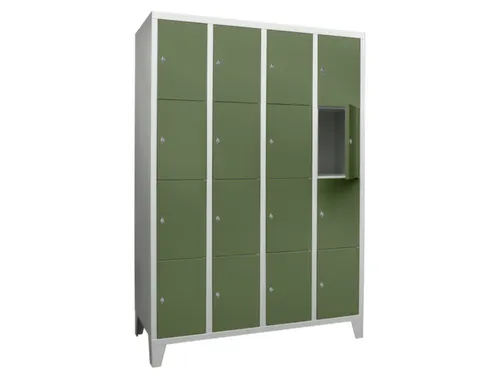 lockerkast,HxBxD 1850x1200x500mm,4x4vakken,RAL7035,front RAL6011