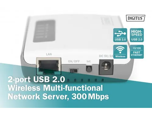 2-poorts USB 2.0 draadloze multifunctionele netwerkserver 300 Mbps