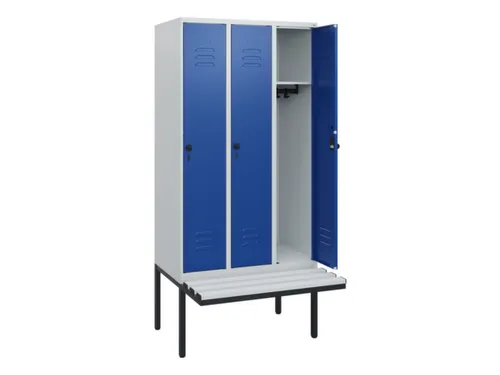 locker met bank,HxBxD 1950x900x815mm,3vak,vak B 300mm,draaigrendel