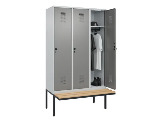 locker met bank,HxBxD 2120x1200x815mm,3vak,vak B 400mm,draaigrendel