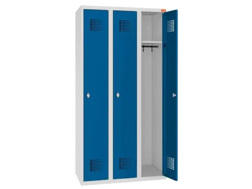 lockerkast,HxBxD 1800x900x500mm,3vak,draaigrendel,sokkel,romp RAL7035