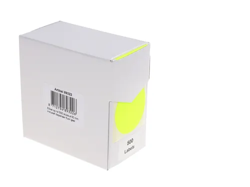 Etiketten Op Rol 50mm Fluor Geel Met Dispenser 500 Stuks