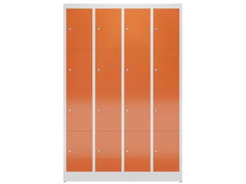Lockerkast 1800x1185x500mm 4x4 vakken cilinderslot, sokkel, RAL3000