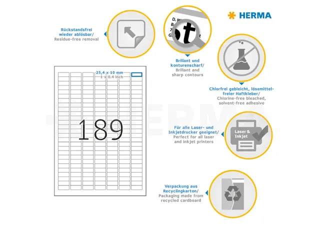 HERMA 10001 Verwijderbare etiketten A4 25,4x10mm Wit 4725 stuks