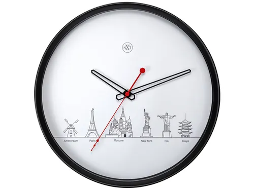Wandklok nXt Worldtour dia 30cm kunststof zwart