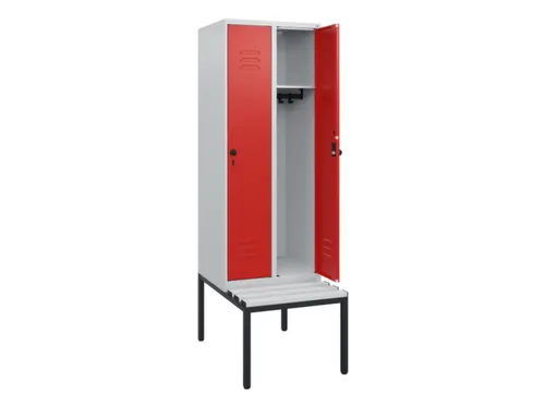 locker met bank,HxBxD 1950x600x815mm,2vak,vak B 300mm,draaigrendel