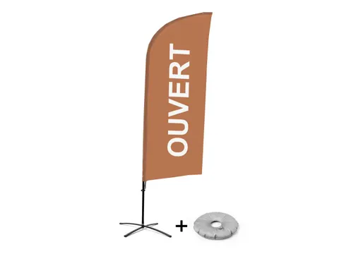 Promotievlag Alu Wind complete set "OUVERT" Bruin kruisvoet Zwart