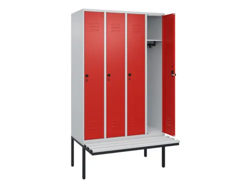 locker met bank,HxBxD 2120x1200x815mm,4vak,vak B 300mm,draaigrendel