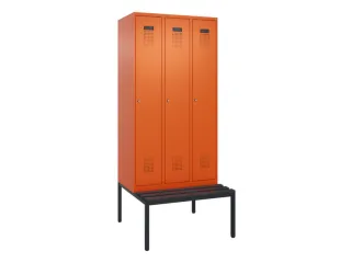 locker met bank,HxBxD 2120x900x815mm,3vak,vak B 300mm,cilinderslot - 2