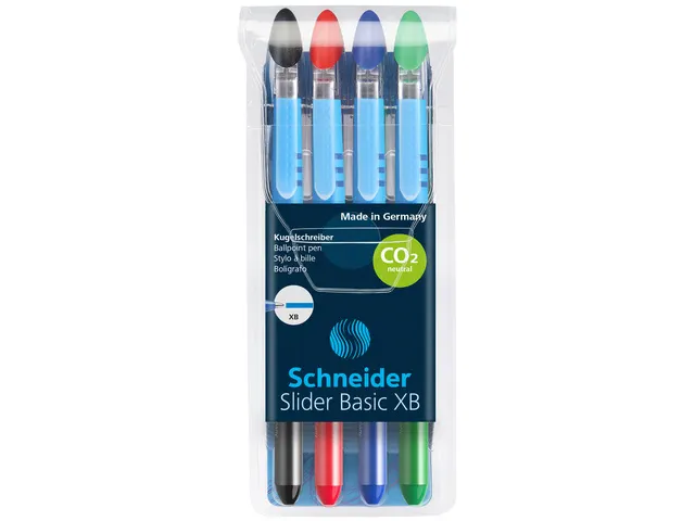 Balpen Schneider Slider Basic XB etui a 4 stuks w.v. 1 gratis