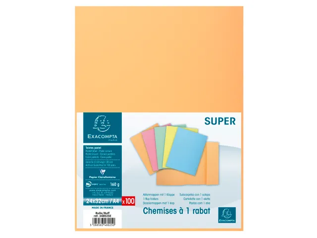 Dossiermap Exacompta Super 160gr 1 klep lichtoranje A4 100 Stuks