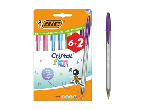 BIC Cristal fun Balpen 6+2 gratis Large 1.6mm assorti