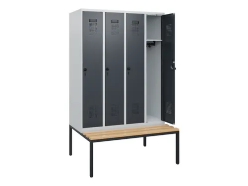 locker met bank,HxBxD 1950x1200x815mm,4vak,vak B 300mm,draaigrendel
