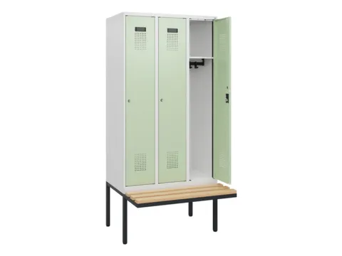 locker met bank,HxBxD 1950x900x815mm,3vak,vak B 300mm,cilinderslot