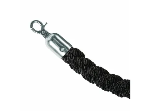 Afzetkoord Gedraaid Zwart 1.5 meter met Chromen haken