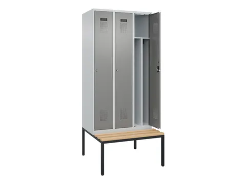 locker met bank,voor scheiding van kleding,HxBxD 2120x900x815mm,3vak