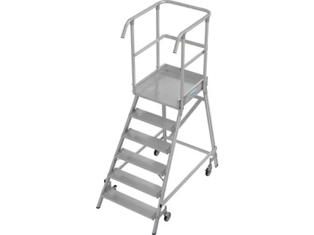 bordestrap,verrijdbaar,bordes H 1,45m,6treden,aluminium,4zwenkwielen