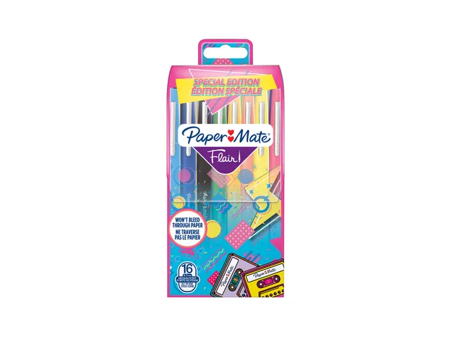 Fineliner Paper Mate Flair retro medium assorti blister à 16 stuks