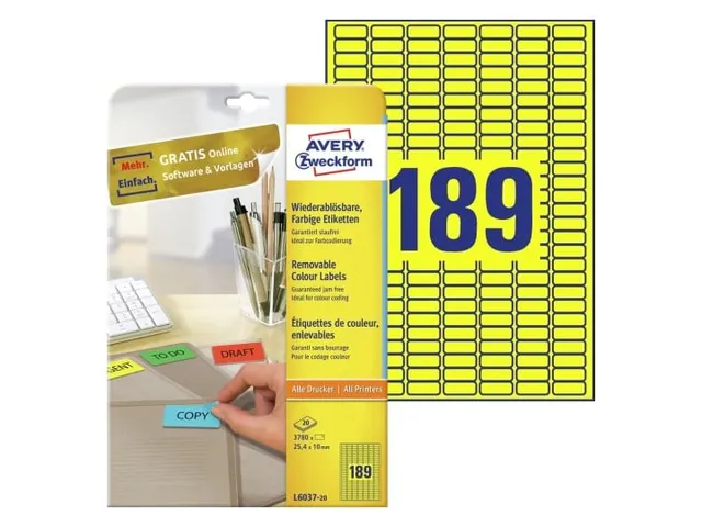 etiket Avery ILK 25,4x10mm 20 vel 189 etiketten per vel geel