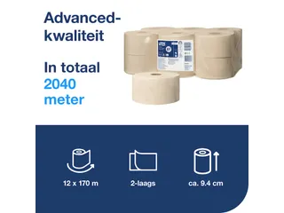 Toiletpapier Tork T2 Advanced jumbo klein 2-laags 170m naturel 120377 - 8