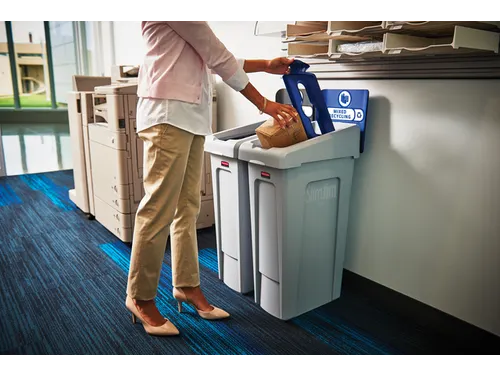Afvalbak Rubbermaid Slim Jim Recyclestation starterset 87 liter grijs