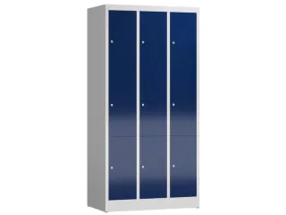 Lockerkast 1800x870x500mm 3x3 vakken cilinderslot, sokkel, RAL5010 - 1