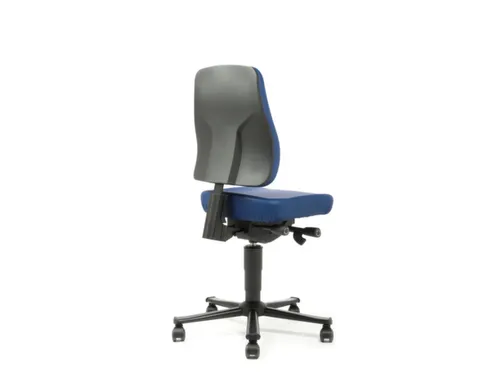 Werkplaatsstoel,zitting kunstleer blauw