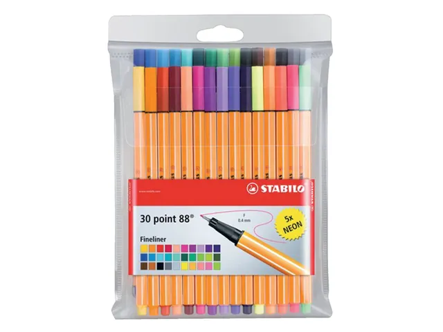 Fineliner Stabilo Point 88 0.4mm 30 Stuks Assorti Inclusief 5X Neon
