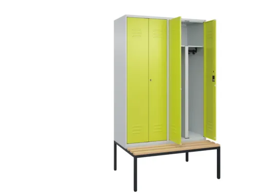 PBM-locker met bank,HxBxD 2120x1200x815mm,4vak,vak B 300mm,cil.-slot