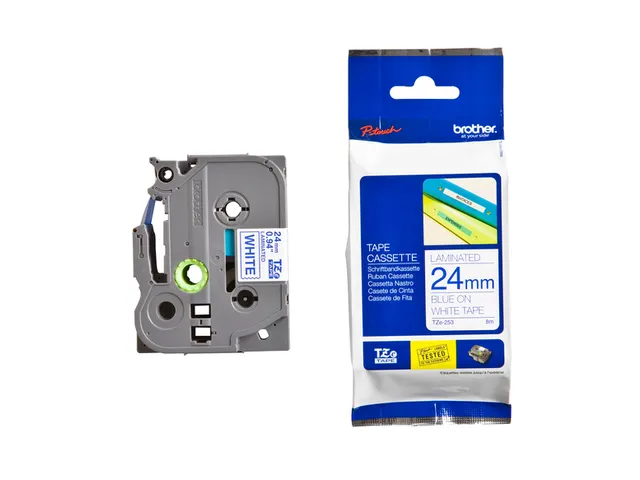 Labeltape Brother P-touch TZe-253 standaard 24mm blauw op wit