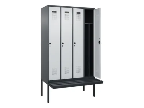 locker met bank,voor scheiding van kleding,HxBxD 2120x1200x815mm,4vak