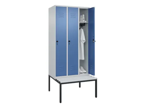 locker met bank,HxBxD 2120x900x815mm,3vak,vak B 300mm,draaigrendel