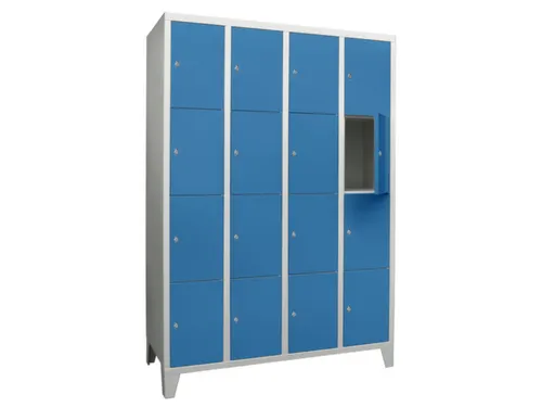 lockerkast,HxBxD 1850x1200x500mm,4x4vakken,RAL7035,front RAL5012