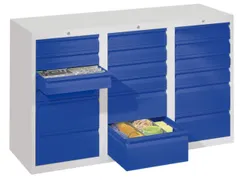 ladekast HxBxD 900x1500x500mm 18laden RAL7035 front RAL5010