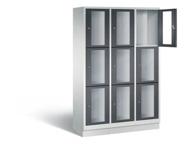 Lockerkast 1800x1200x500mm 3x3 vakken Cilinderslot, Sokkel RAL7021