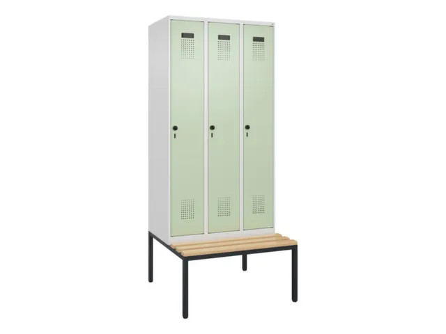 locker met bank,voor scheiding van kleding,HxBxD 2120x900x815mm,3vak