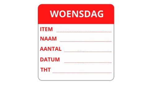LabelLORD PL Dagetiket Woensdag 50x50mm Rood Flushlabel 250 stuks